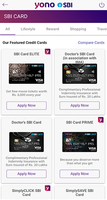 Credit Card facility on YONO SBI