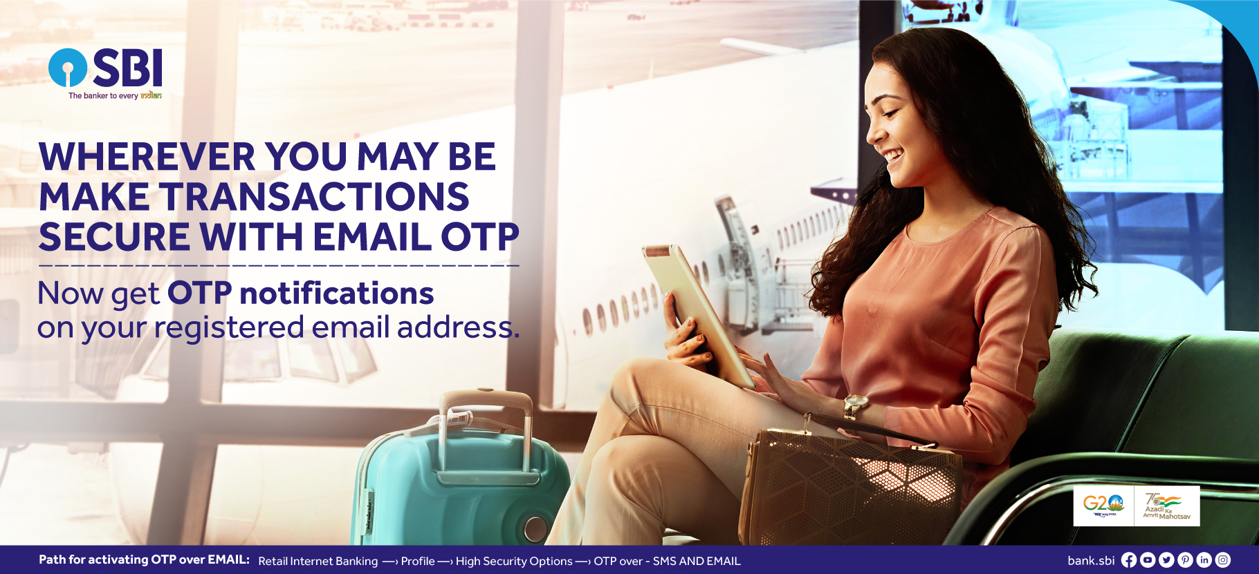 Promotional image illustrating the Email OTP feature from SBI, emphasizing security measures for online banking transactions