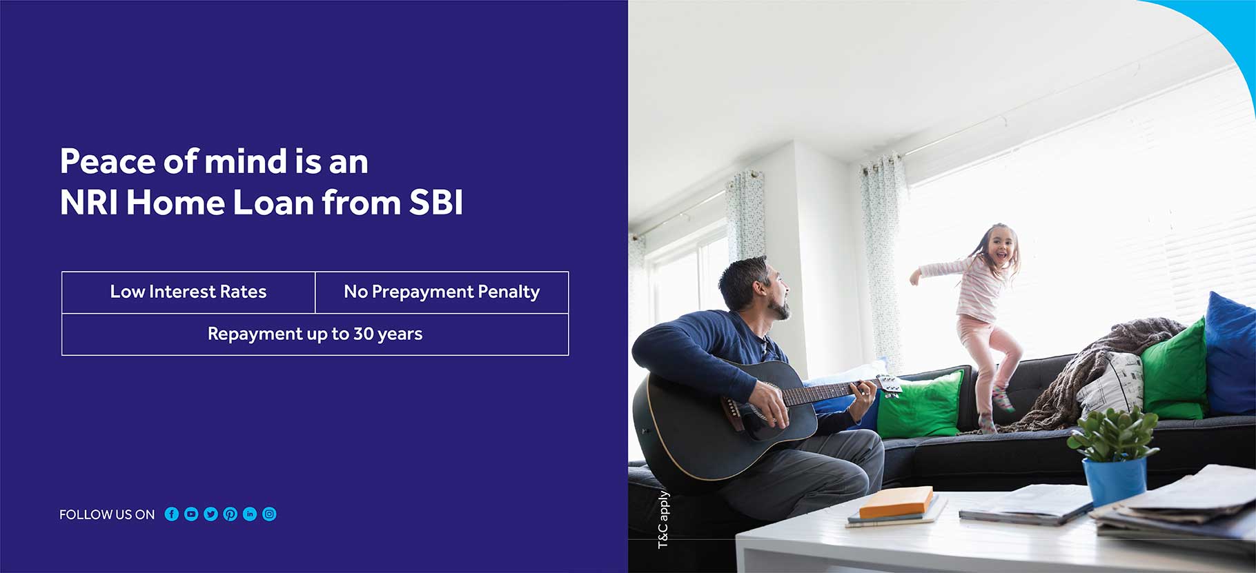 Promotional image highlighting the peace of mind offered by SBI's NRI home loan, designed for Non-Resident Indians looking to invest in property in India